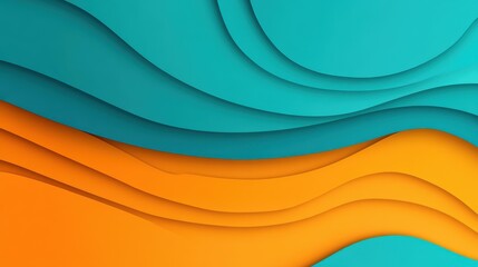 Wall Mural - A vibrant orange and teal gradient background adorned with playful wavy lines, perfect for a modern, cartoonstyle design.