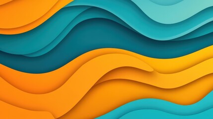 Wall Mural - A vibrant orange and teal gradient background adorned with playful wavy lines, perfect for a modern, cartoonstyle design.