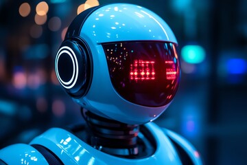Aufkleber - Futuristic Robot Head with Glowing Lights.