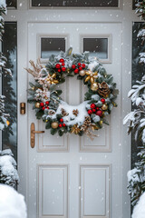 Wall Mural - a door with christmas decoration