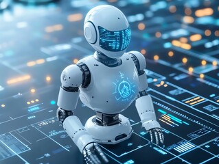 Leinwandbilder - Futuristic robot with glowing blue display.