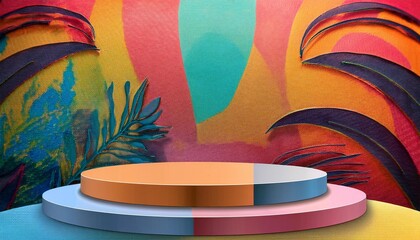 Wall Mural - ai generative of 3d podium with fauvism background