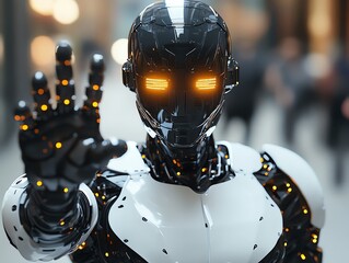 Aufkleber - Futuristic Robot with glowing eyes.