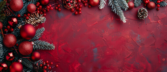 Wall Mural - wallpaper for christmas with red background and christmas decor
