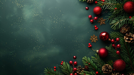 Wall Mural - wallpaper for christmas with green background and christmas decoration