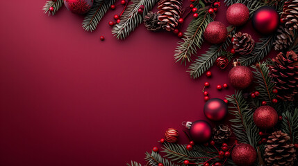 Wall Mural - wallpaper for christmas with red background and christmas decor