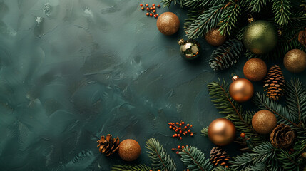 Wall Mural - wallpaper for christmas with green background and christmas decoration