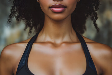 Close up of fit woman wearing a sports bra