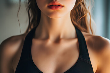 Close up of fit woman wearing a sports bra