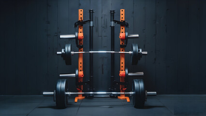 A set of weightlifting barbells in a gym