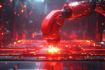 Aufkleber - Red Robotic Arm Over Circuit Board.