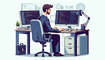 programmer doing coding on the computer in the office
