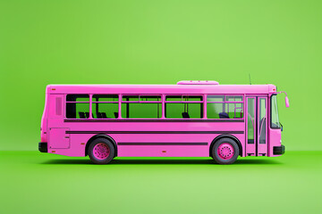 Wall Mural - Pink bus on a vibrant green background with copy space.