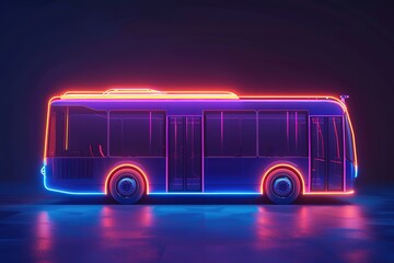 Wall Mural - Neon-lit bus glowing in the dark, showcasing futuristic public transportation.