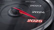© Sashkin - Black speedometer with needle moving to the year 2025