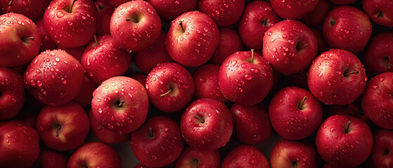 View of a bunch of fresh ripe Apple fruits with neatly arranged from above on a wide flat textured background 