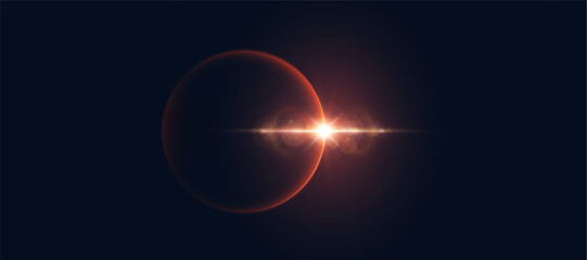 Leinwandbilder - Solar eclipse effect. Space sunrise. Sunrise with rays and glare. Vector on transparent background.	
