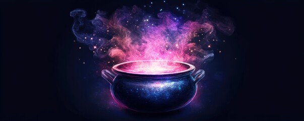 Wall Mural - A witch’s cauldron glowing from within, surrounded by mystical elements