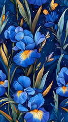 Wall Mural - Wallpaper seamless pattern of Iris flowers	