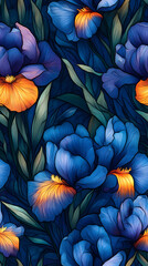 Wall Mural - Wallpaper seamless pattern of Iris flowers	