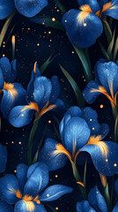 Wall Mural - Wallpaper seamless pattern of Iris flowers	