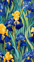 Wall Mural - Wallpaper seamless pattern of Iris flowers	