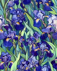 Wall Mural - Wallpaper seamless pattern of Iris flowers	