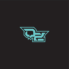 dynamic gaming monogram logo sporty and bold concept QZ blue esport letter