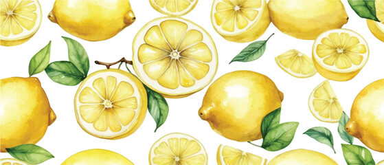 Wall Mural - Lemon fruit pattern background watercolor style2