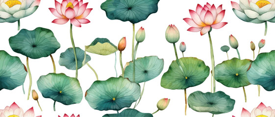 Wall Mural - Lotus leaves with flower pattern background4