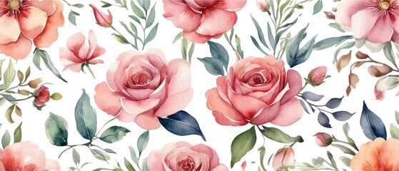 Rose flower pattern background watercolor style8