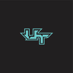 sporty and bold concept UT dynamic gaming monogram logo letter blue esport