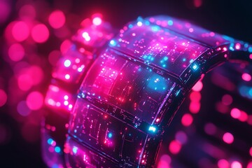 Sticker - Abstract Technology Background with Neon Lights.