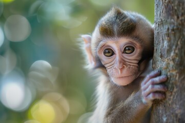 Baby Monkey Portrait: Alone in Asian Beauty, Capturing the Essence of an Adorable Baby Ape