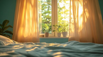 Wall Mural - Serene Minimalist Bedroom with Soft Textures and Natural Light