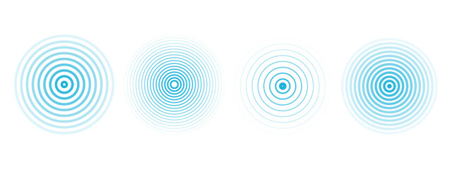 Concentric ripple circles set. Seismic Earthquake alert radar. Radial signal, sonar wave, soundwave rings. touch effect or pulse