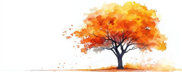 watercolor hand drawn of autumn trees,red maple tree on white background,hand drawn watercolor vecto