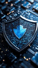 Poster - Cybersecurity Shield on Circuit Board.