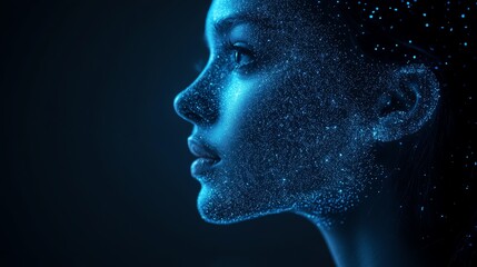 Poster - Digital Identity - Woman's face with glowing particles.