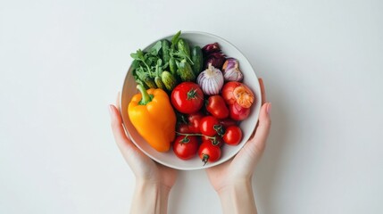 Canvas Print - A person holding a bowl of vegetables in their hands, AI