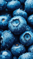 Canvas Print - Water Drops On Ripe Sweet Blueberry. Fresh Blueberries Background