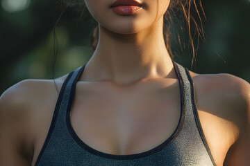 Wall Mural - Close up of fit woman wearing a sports bra