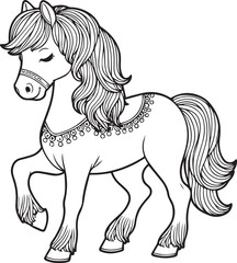 Wall Mural - A horse line art coloring book illustration for kids