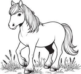 Wall Mural - A horse line art coloring book illustration for kids