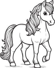 Sticker - A horse line art coloring book illustration for kids