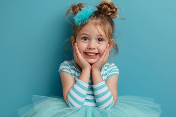 A young girl is smiling and looking at the camera