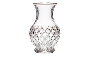 A Crystal Clear Diamond Patterned Vase Isolated Against a White Background on a White or Clear Surface PNG Transparent Background.