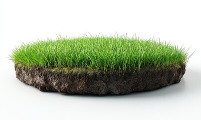 grass green circle land ground floor garden or garden earth soil land layer and green grass floor circle section land isolated on white background. 3d illustration render, Generative AI