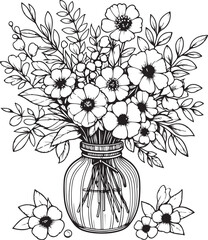 Sticker - A flower vase line art coloring book illustration