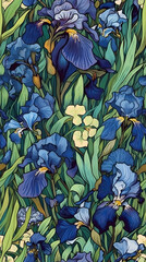 Wall Mural - Wallpaper seamless pattern of Iris flowers	